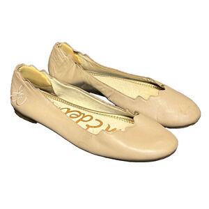 Sam Edelman Augusta Ballet Flats Womens Sz 7.5 Beige Leather Scallop Edge Casual